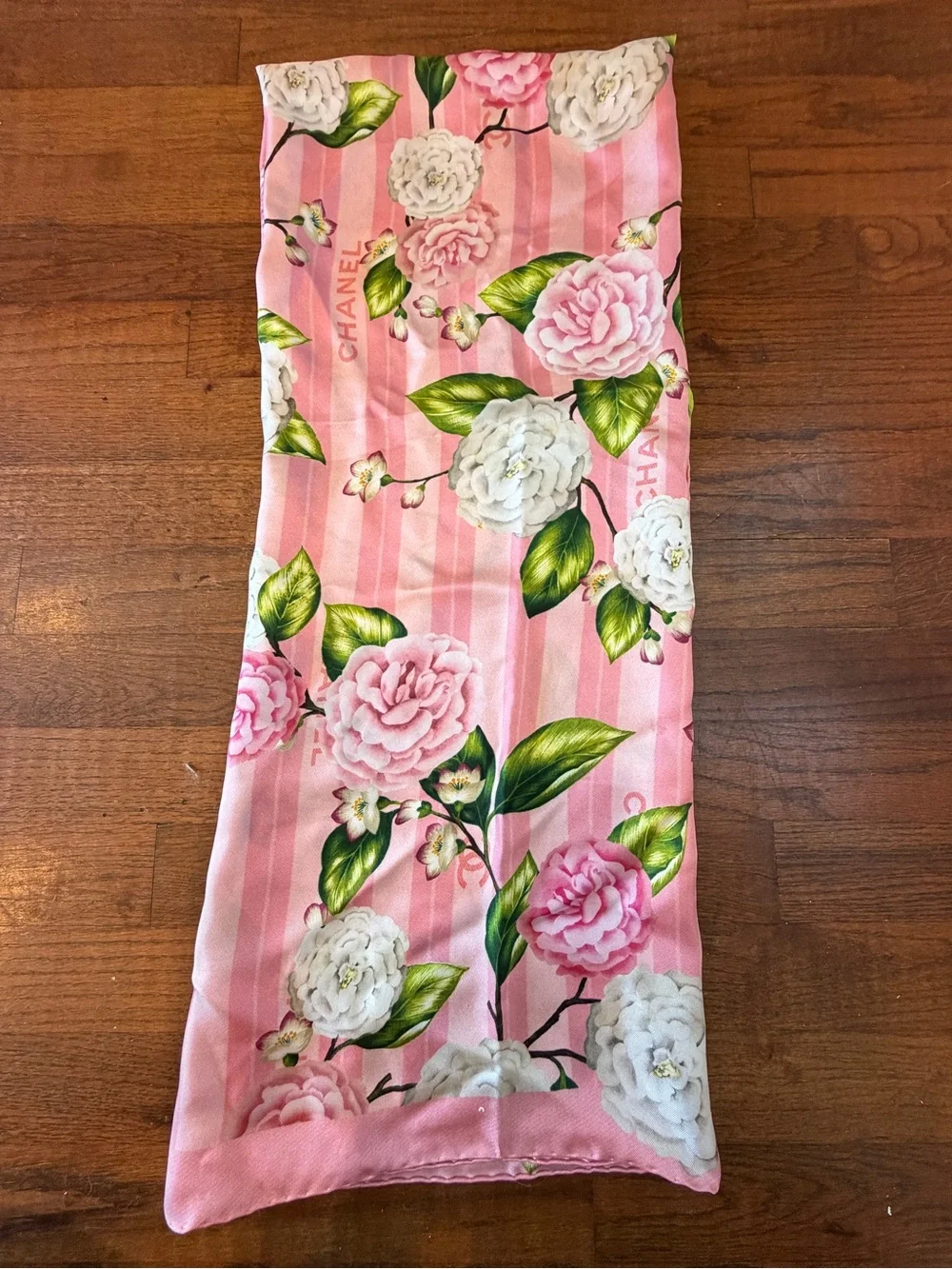 CHANEL Authentic Silk Camellia Square Scarf Pink NWOT